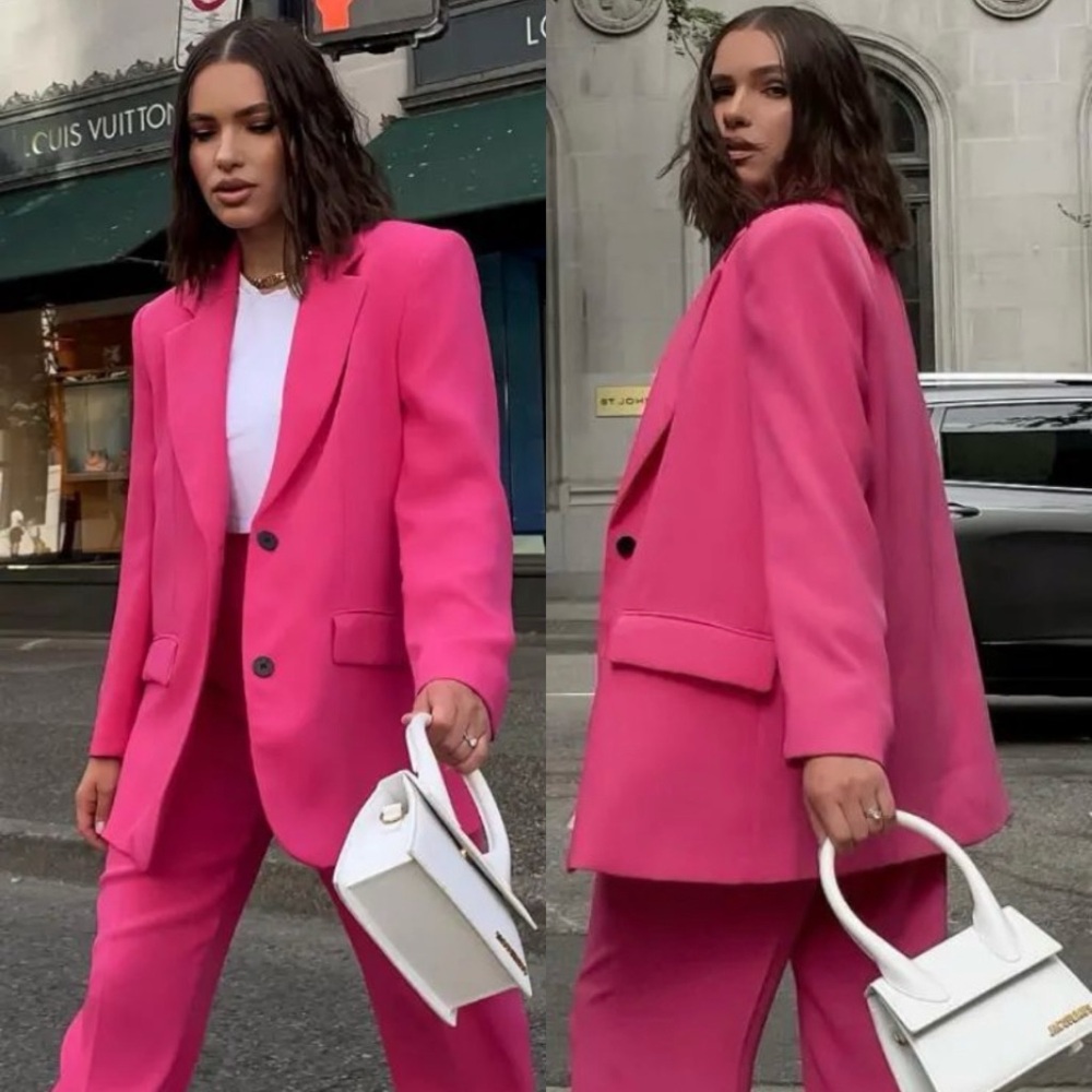 Zara OVERSIZED BLAZER 2 Button Closure Flap Pockets Pink Size S NEW